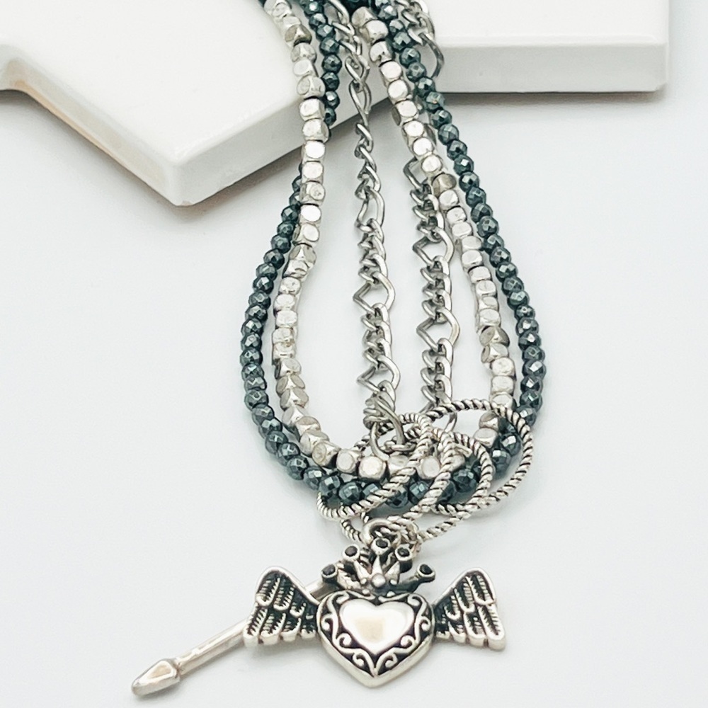 Three chains with sterling silver with heart and arrow (chrome hearts vibe)